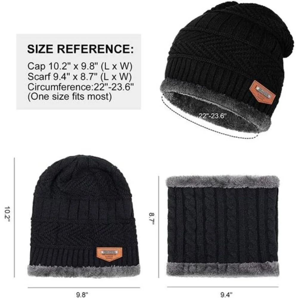 Warm Winter Beanie Hat & Scarf Set Stylish Knit Skull Cap for Men Women (05